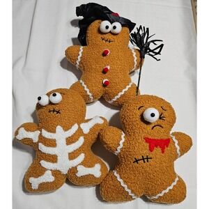 Way to Celebrate Halloween Plush Witch Skeleton Stitched Gingerbread Man Lot - 3